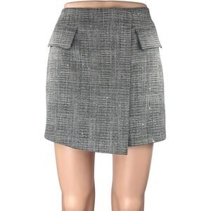 Express Gray Plaid Checkered Tweed High Waisted Mini Wrap Skort Skirt Size 6